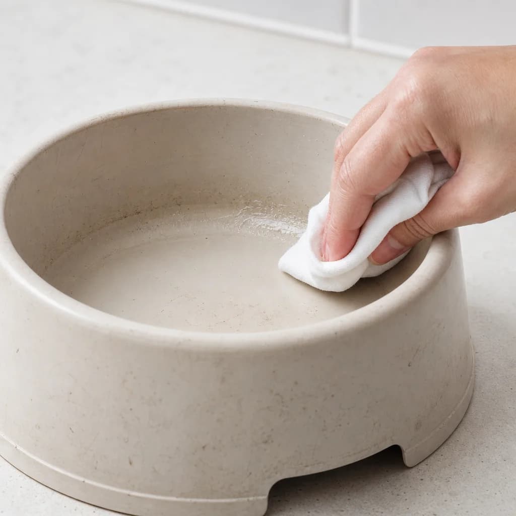Regular dog bowl on a kitchen floor