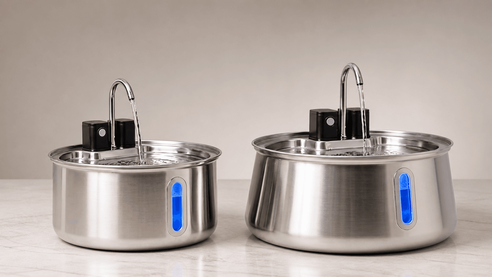 Wireless fountain running on a kitchen counter